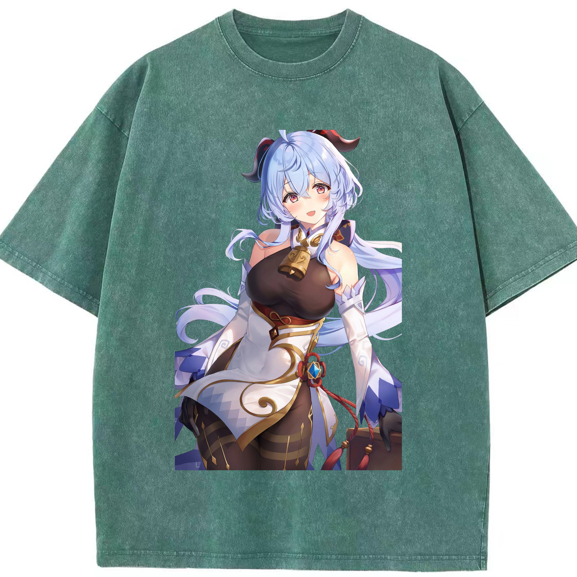 げんし神 甘雨 かんう genshin Ganyu 綿100% ヴィンテージ風 半袖Tシャツ（フロントプリント）